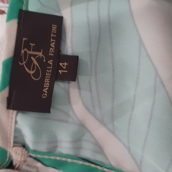 Gabriella Frattini Size 14 Floral Green Cream Dress Like New Condition - Picture 7 of 9